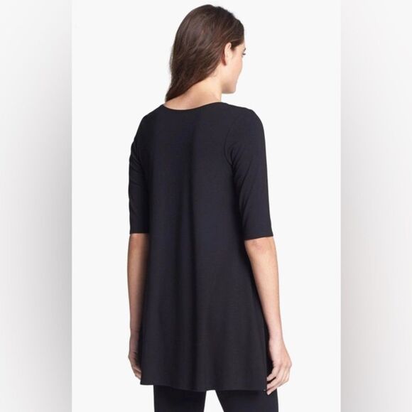 Eileen Fisher Jersey Knit Scoop Neck Short Sleeve Tunic Black Size SMALL - Picture 2 of 8